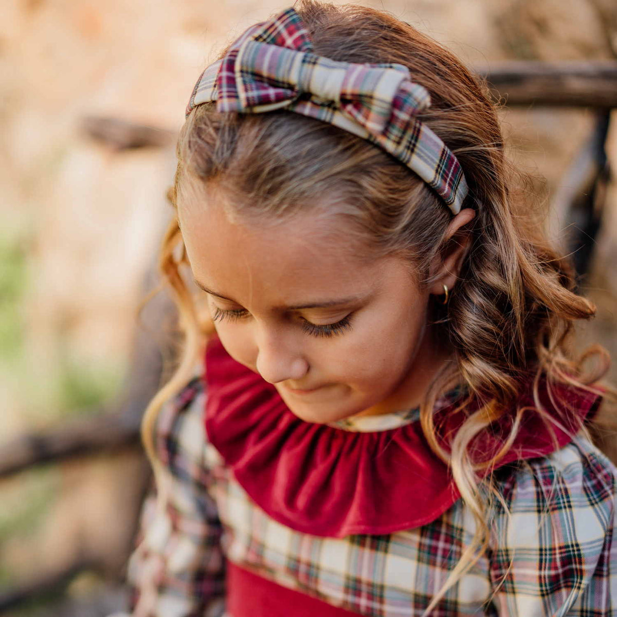 Girl Burgundy & Cream Tartan Bow Hairband