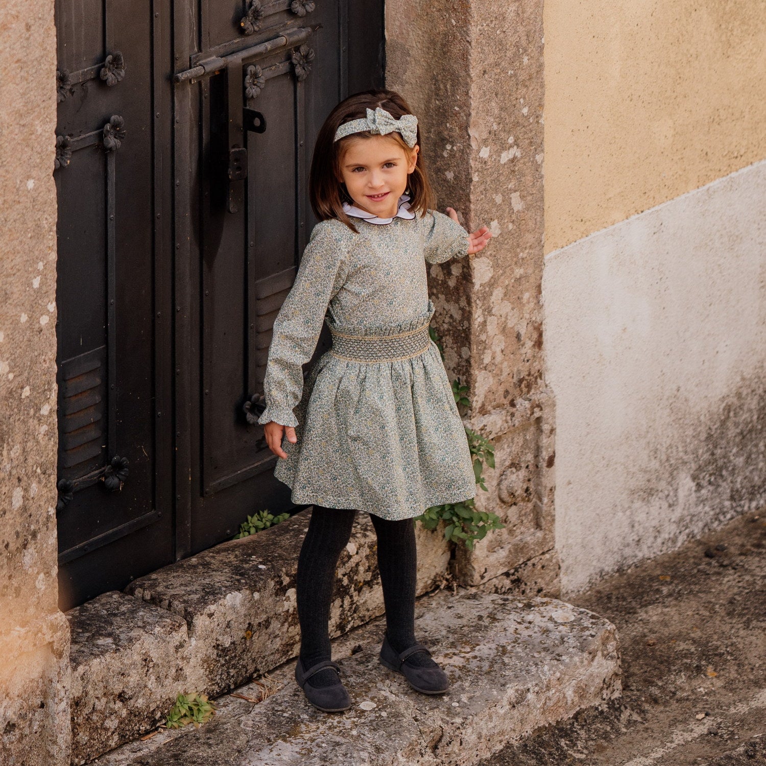 Girl Katie & Millie Green Liberty Hand Smocked Waist Skirt