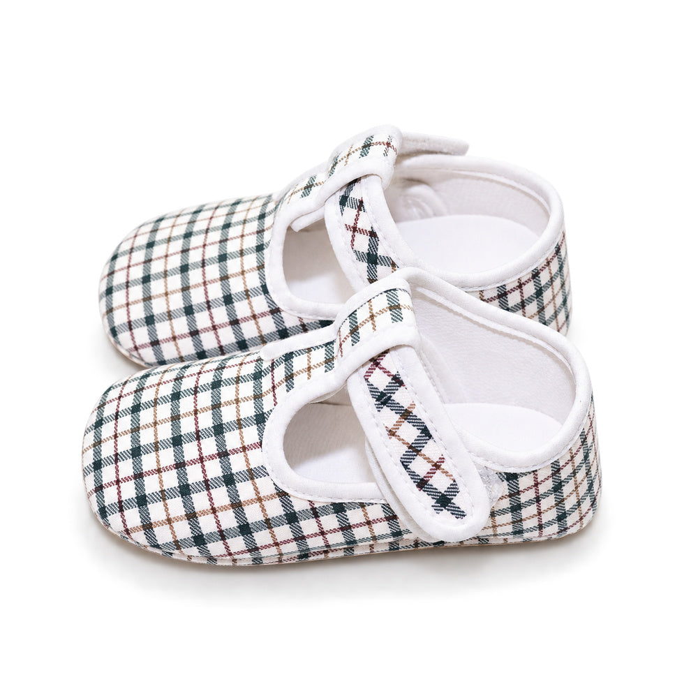 Baby Green Check T-Bar Pram Shoes