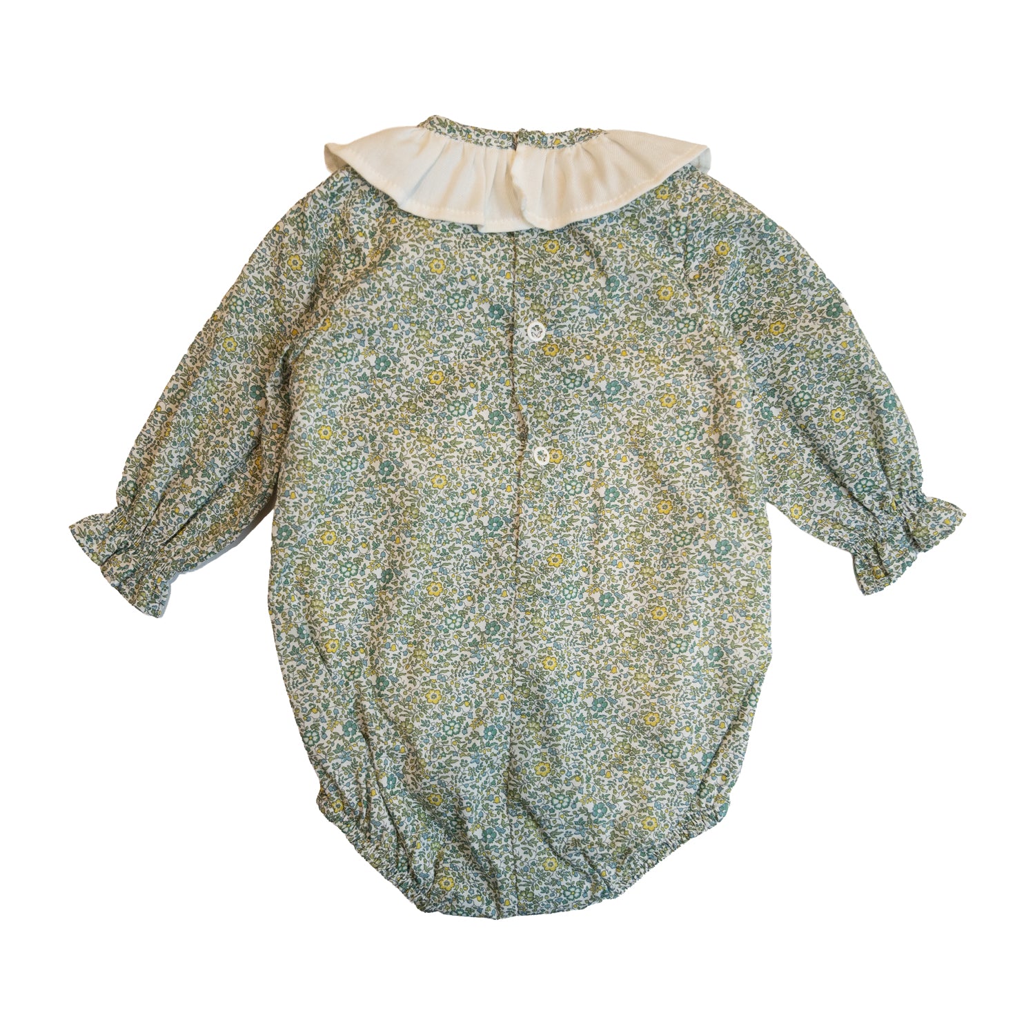 Baby Katie & Millie Green Liberty Hand Smocked Romper