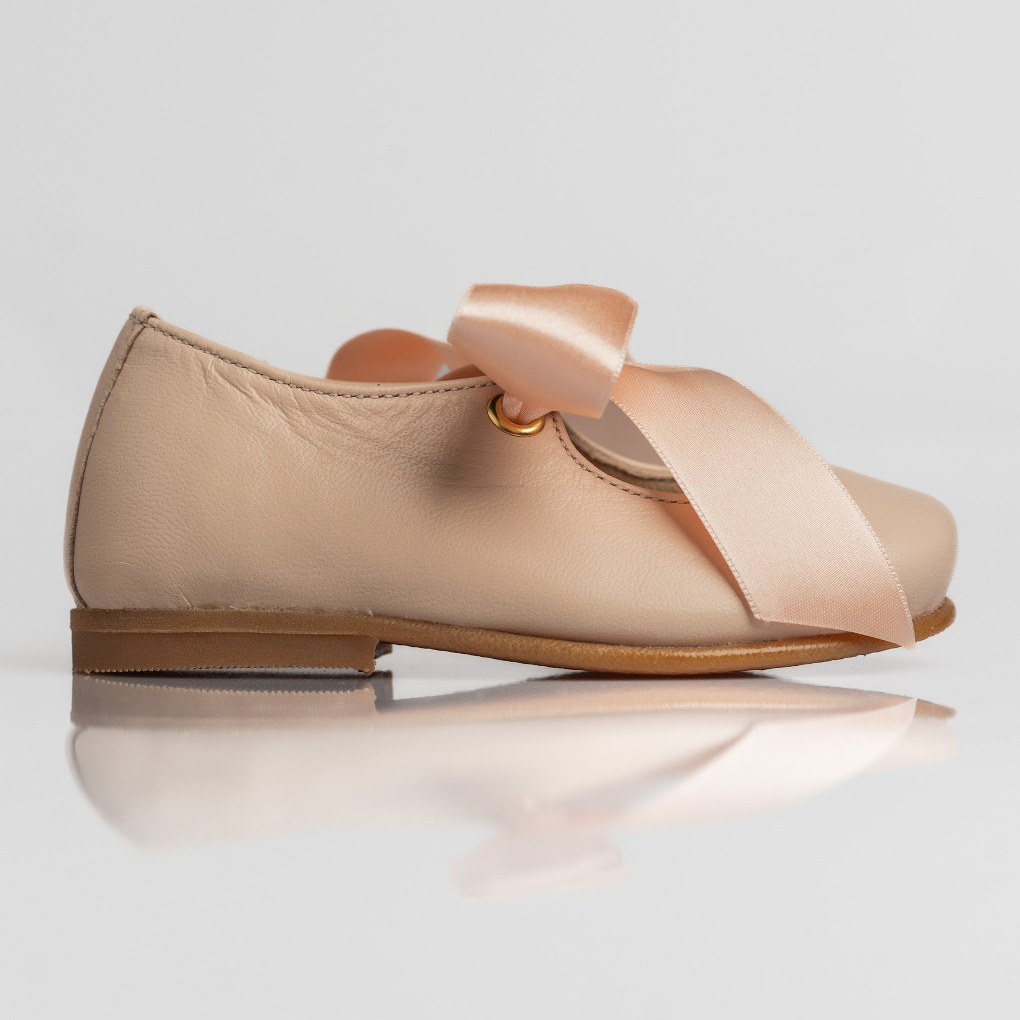 Girl Blush Pink Leather Mary Jane Shoes with Satin Bow