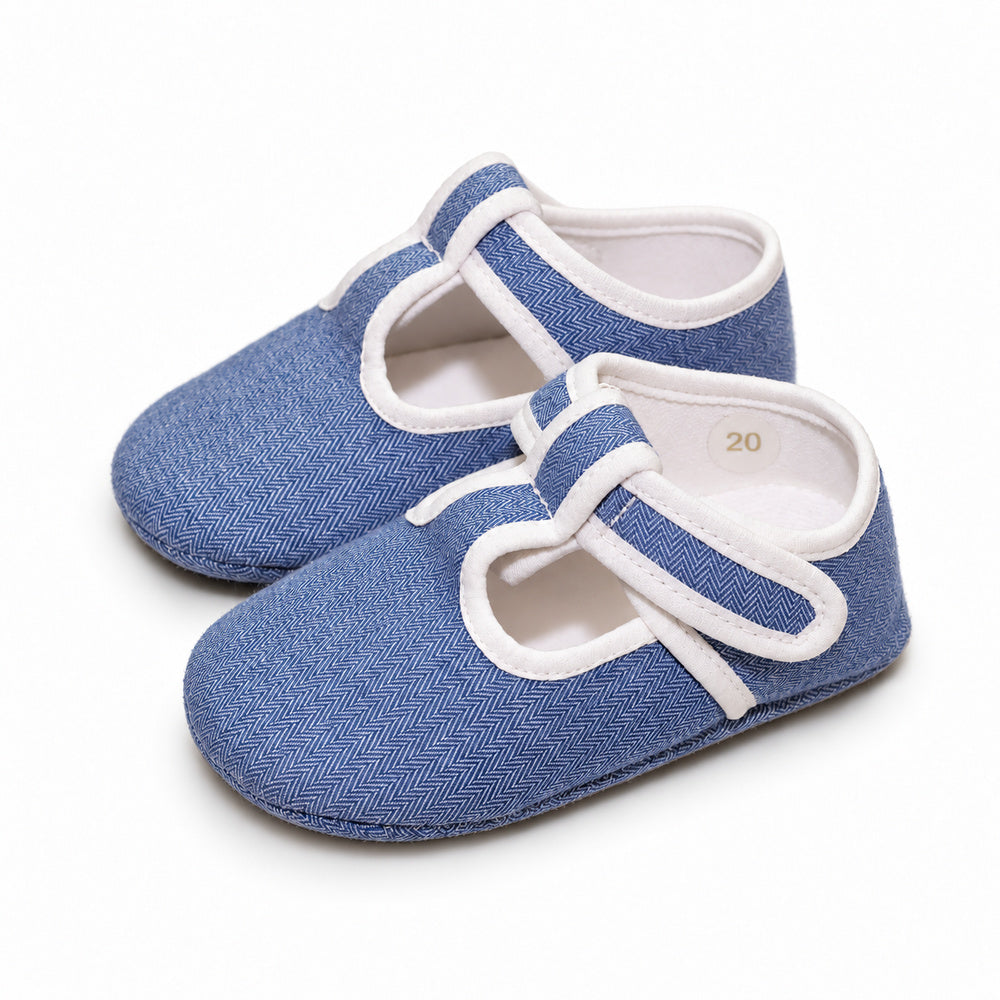Baby Blue Flannel T-Bar Pram Shoes