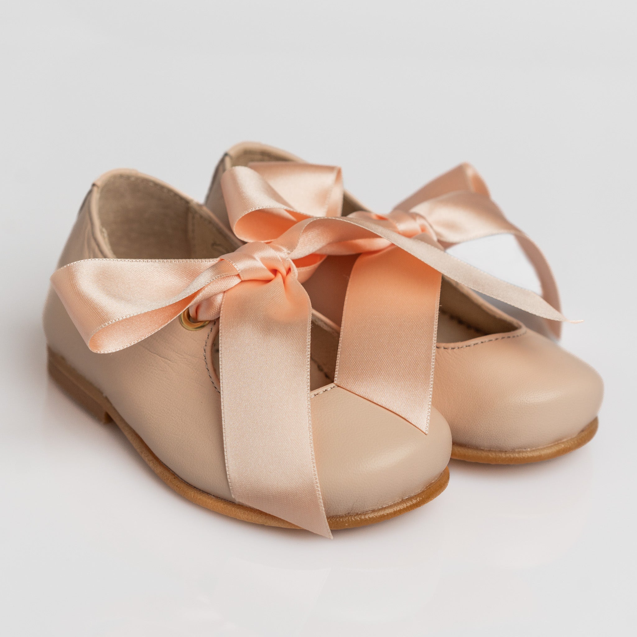 Girl Blush Pink Leather Mary Jane Shoes with Satin Bow