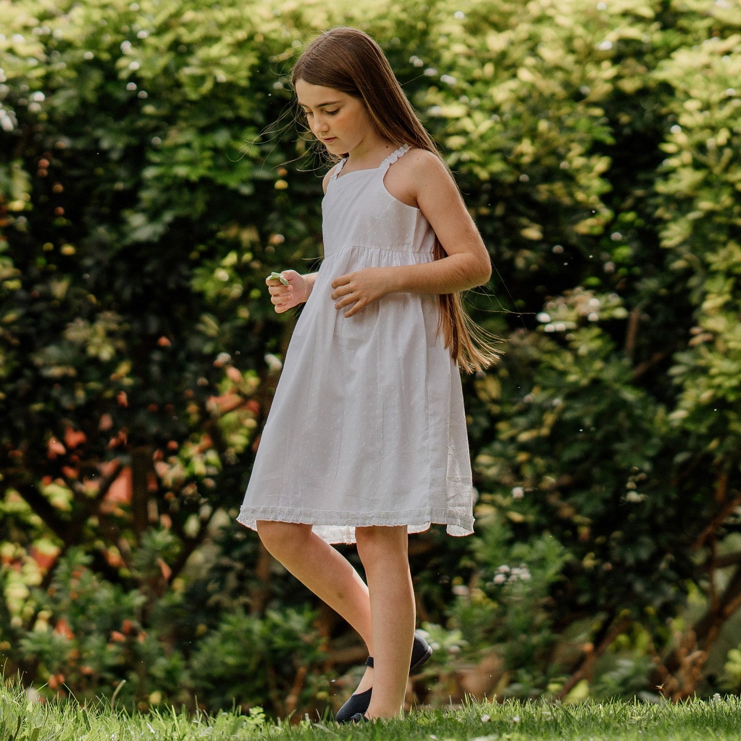 Girl White Plumeti with Frills Dress