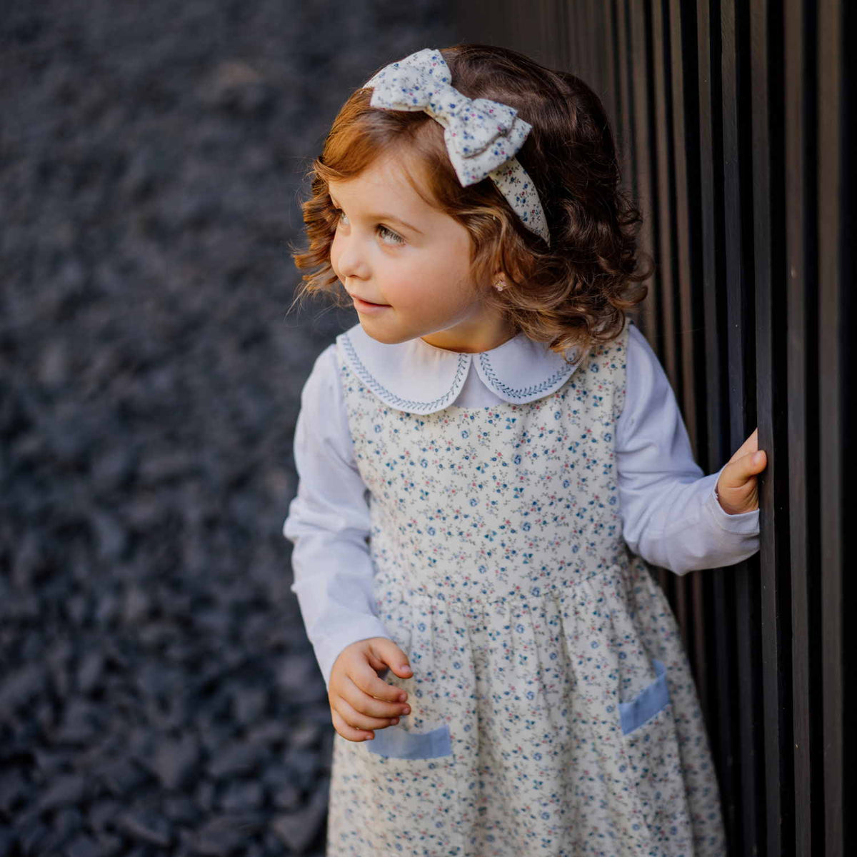 Girl Blue Floral Pinafore Dress