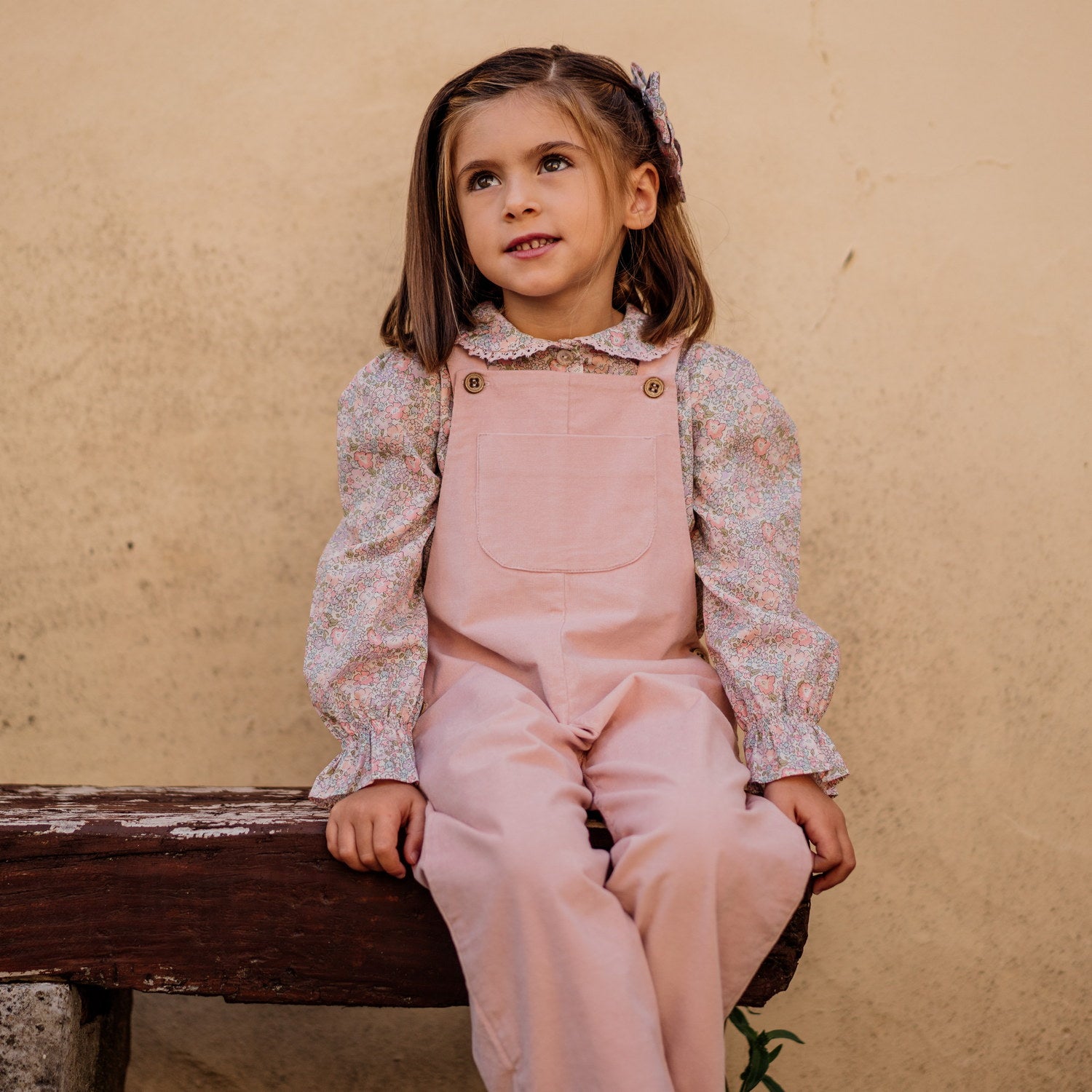 Girl Blush Pink Cord Dungarees