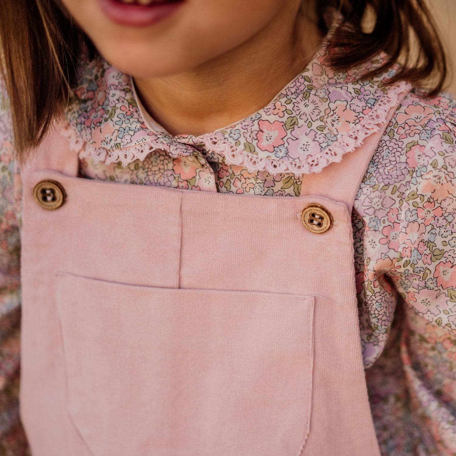 Girl Blush Pink Cord Dungarees