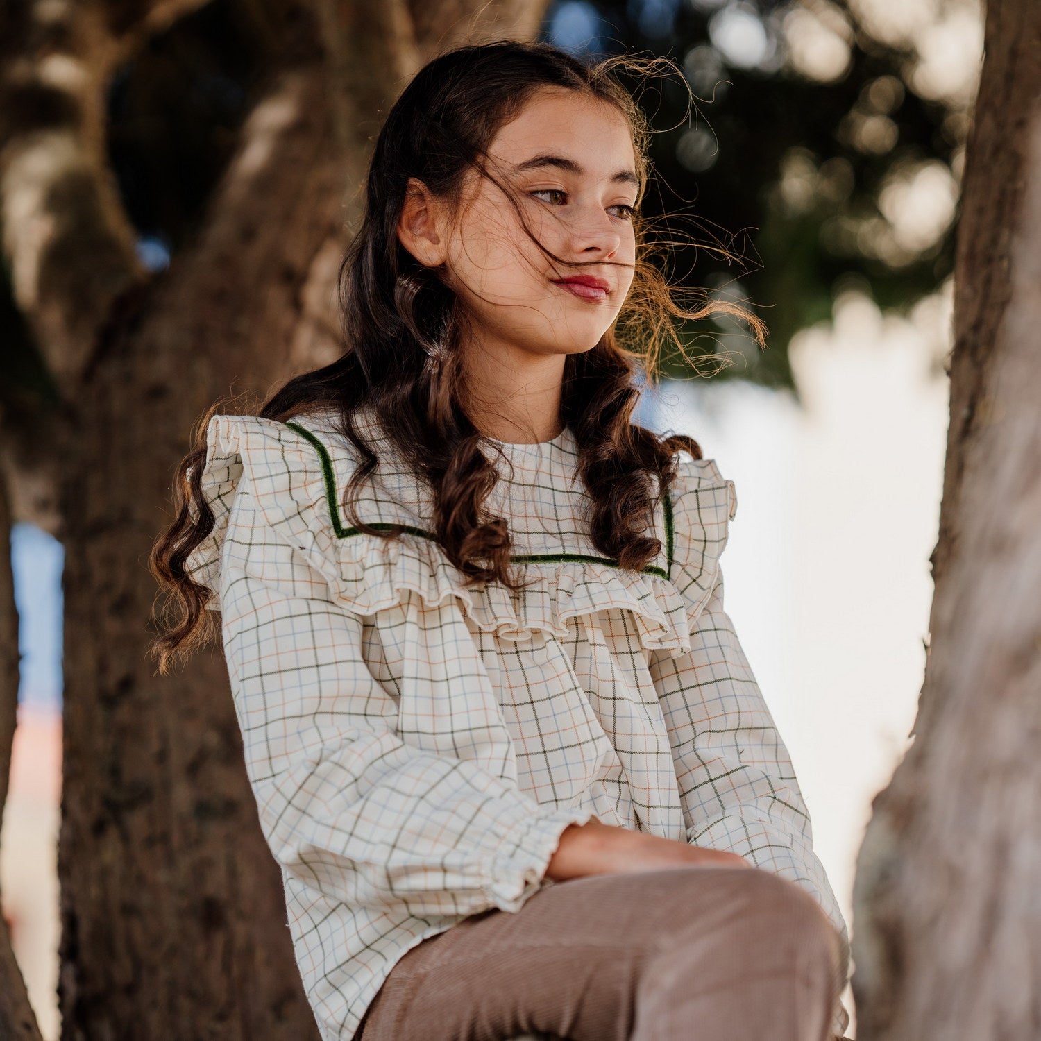 Girl Green Check Blouse