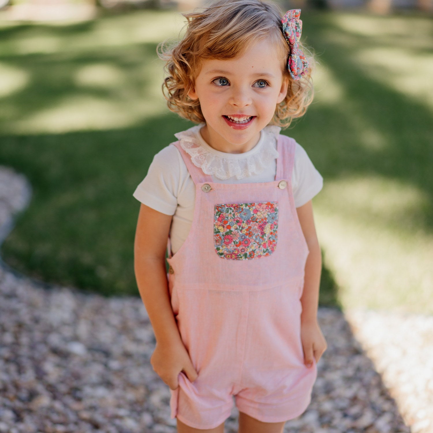 Baby Apricot Sand Linen Dungarees