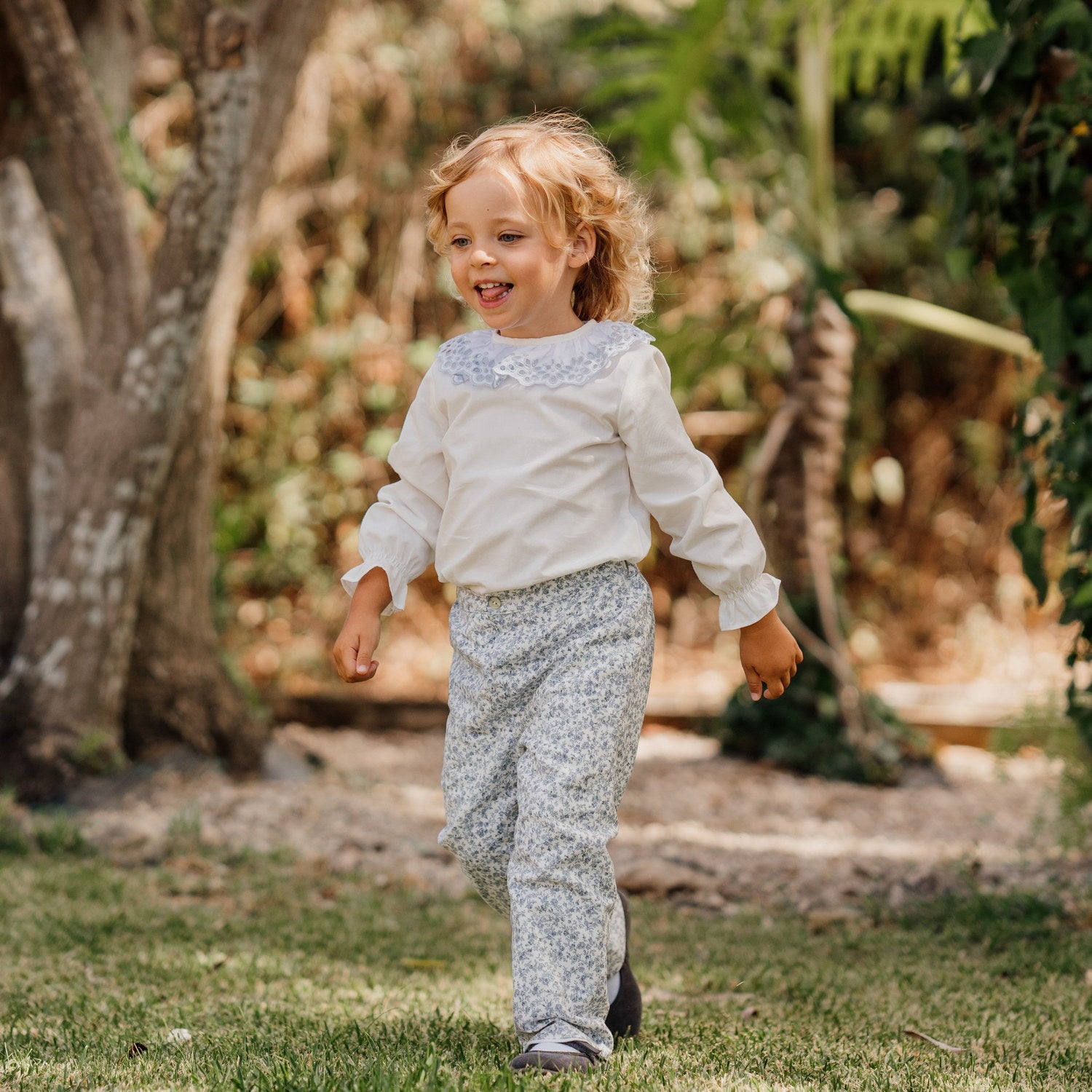 Girl White Blouse with Blue Embroidery