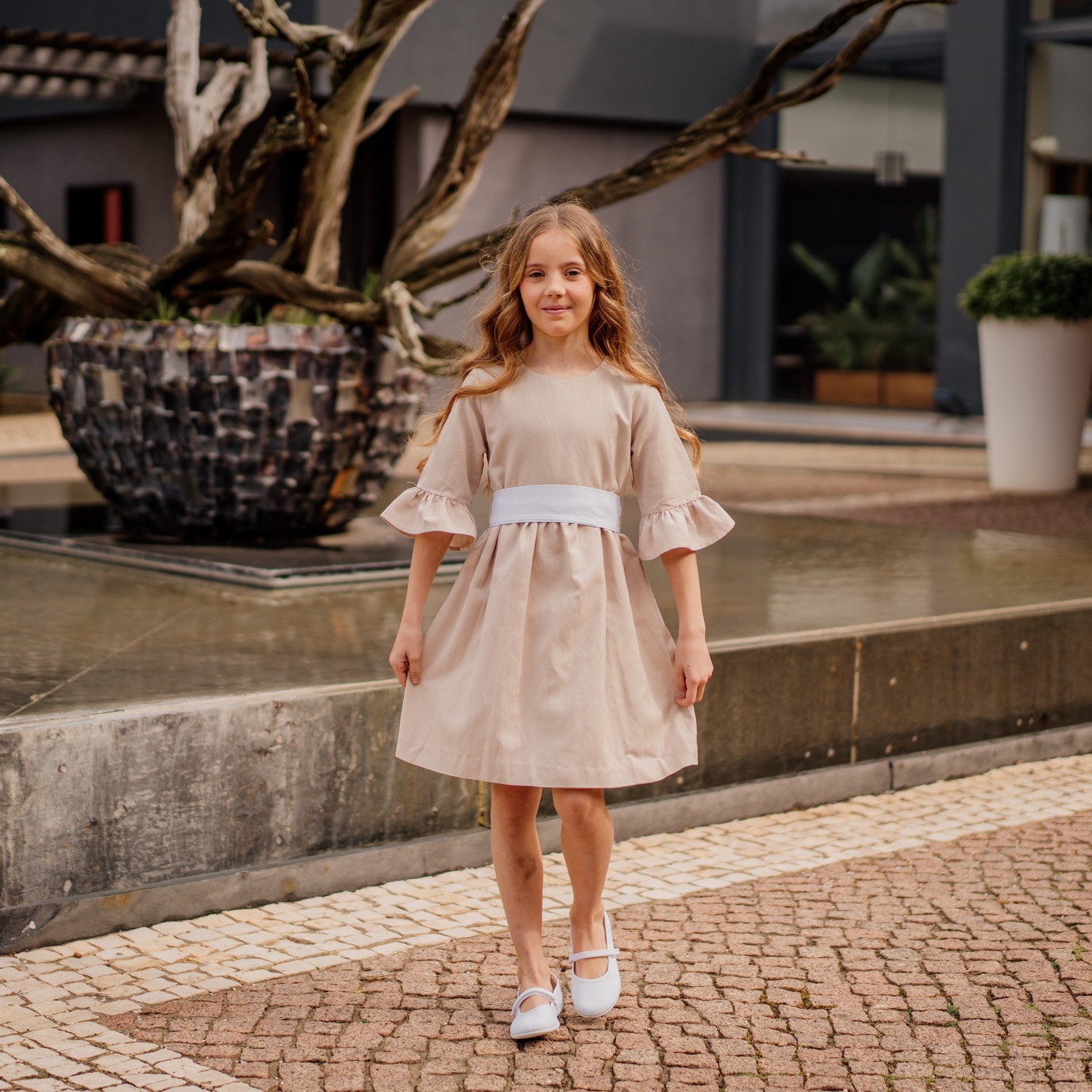 Girl Beige Linen Dress
