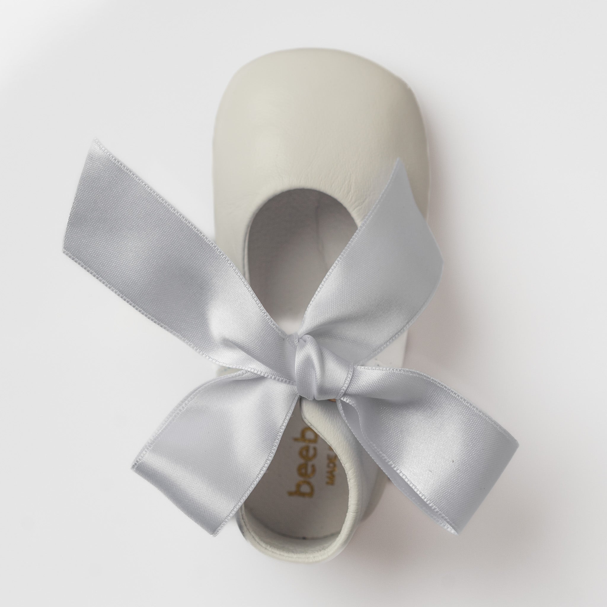 Baby White Leather Mary Jane Pram Shoes with Satin Bow