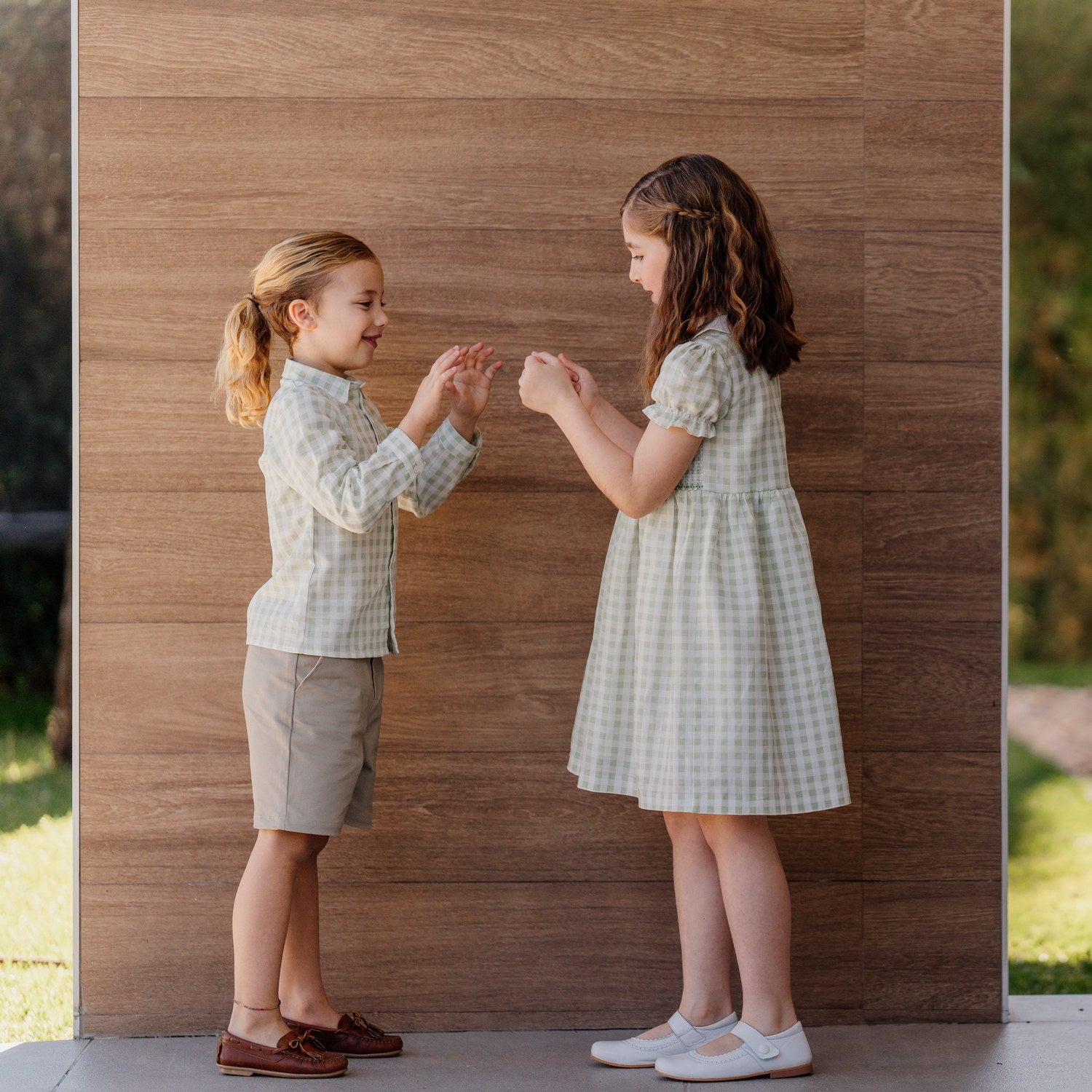 Boy Sage Gingham Linen Shirt