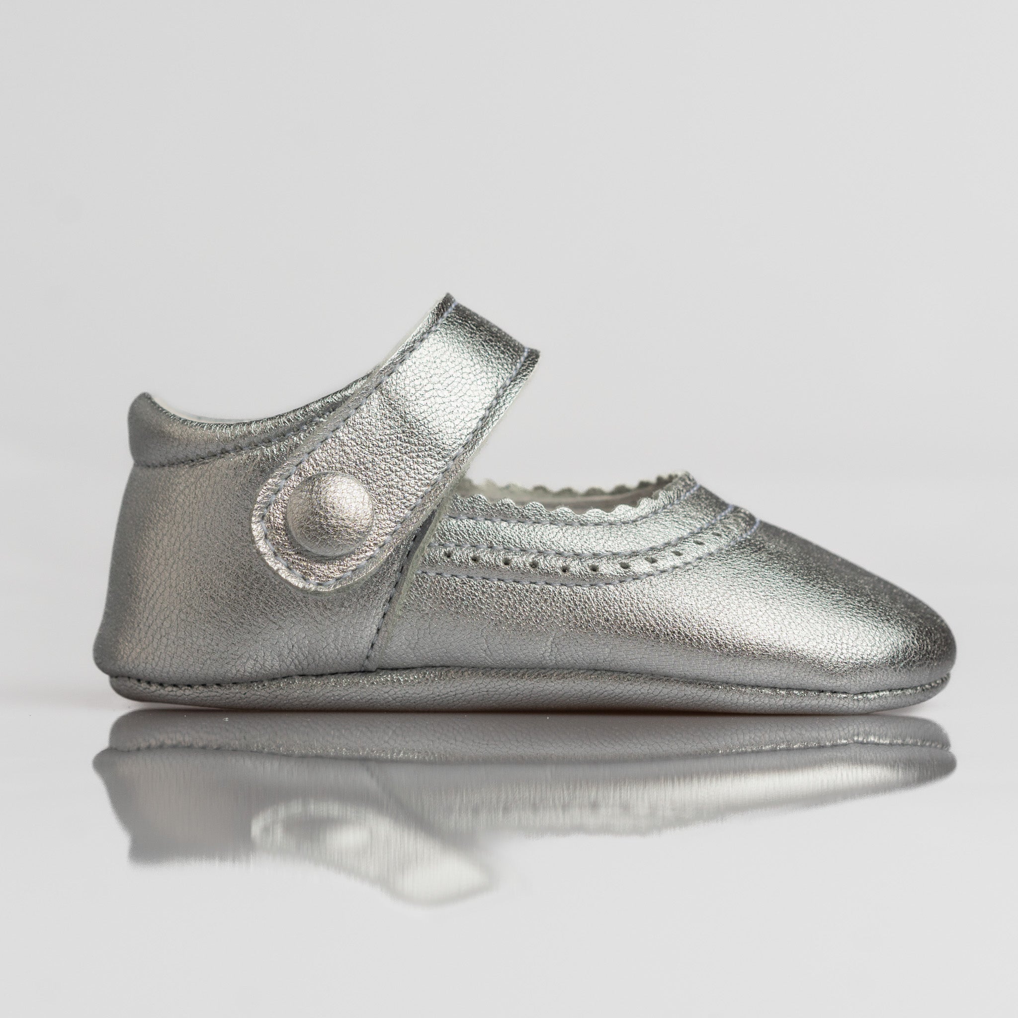 Baby Silver Leather Mary Jane Pram Shoes