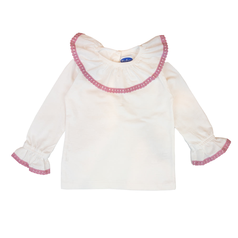 Girl White Cotton Pink Lace Blouse