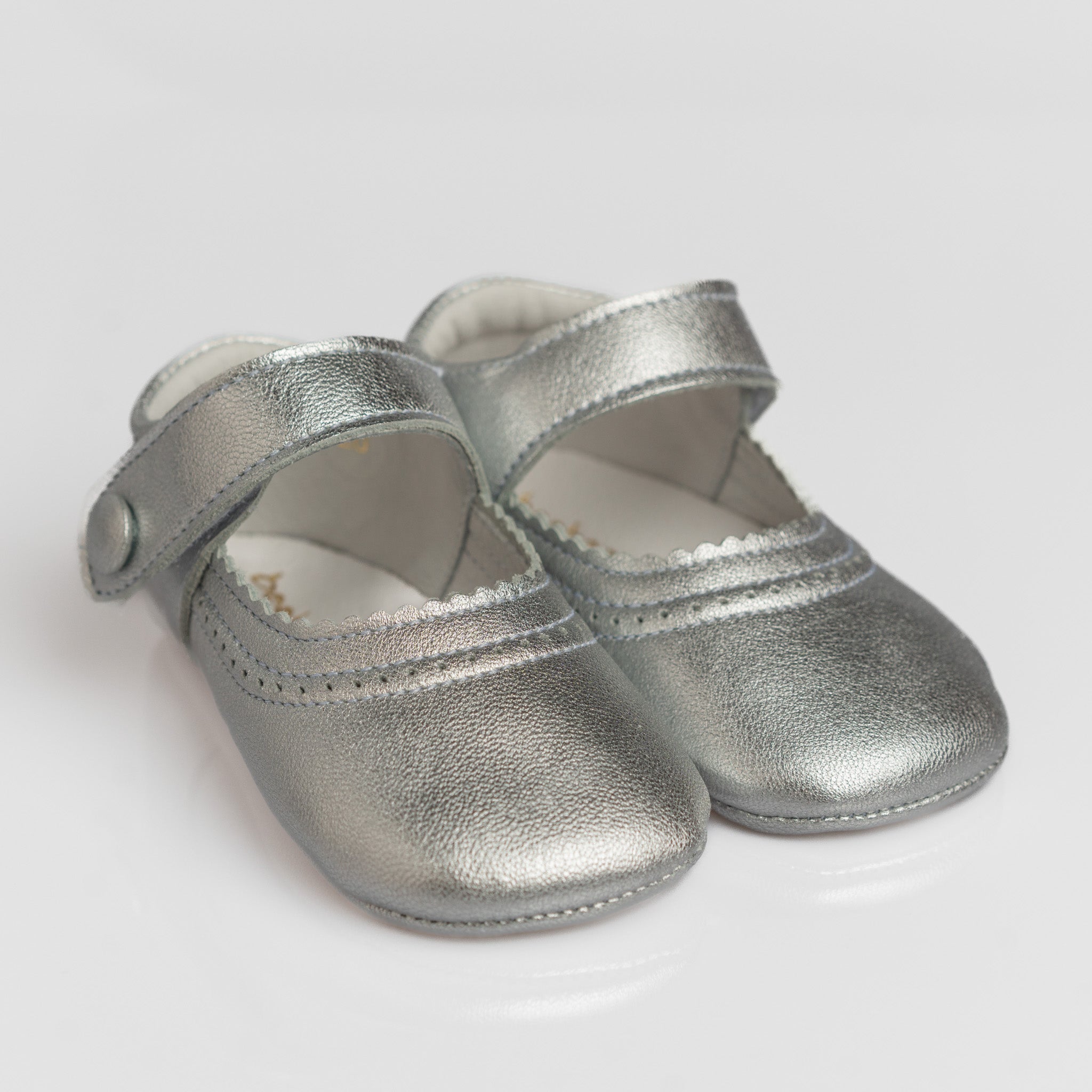 Baby Silver Leather Mary Jane Pram Shoes