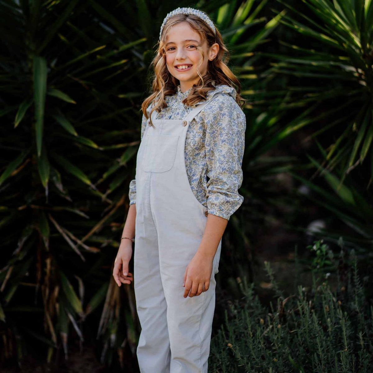 Girl Powder Blue Cord Dungarees