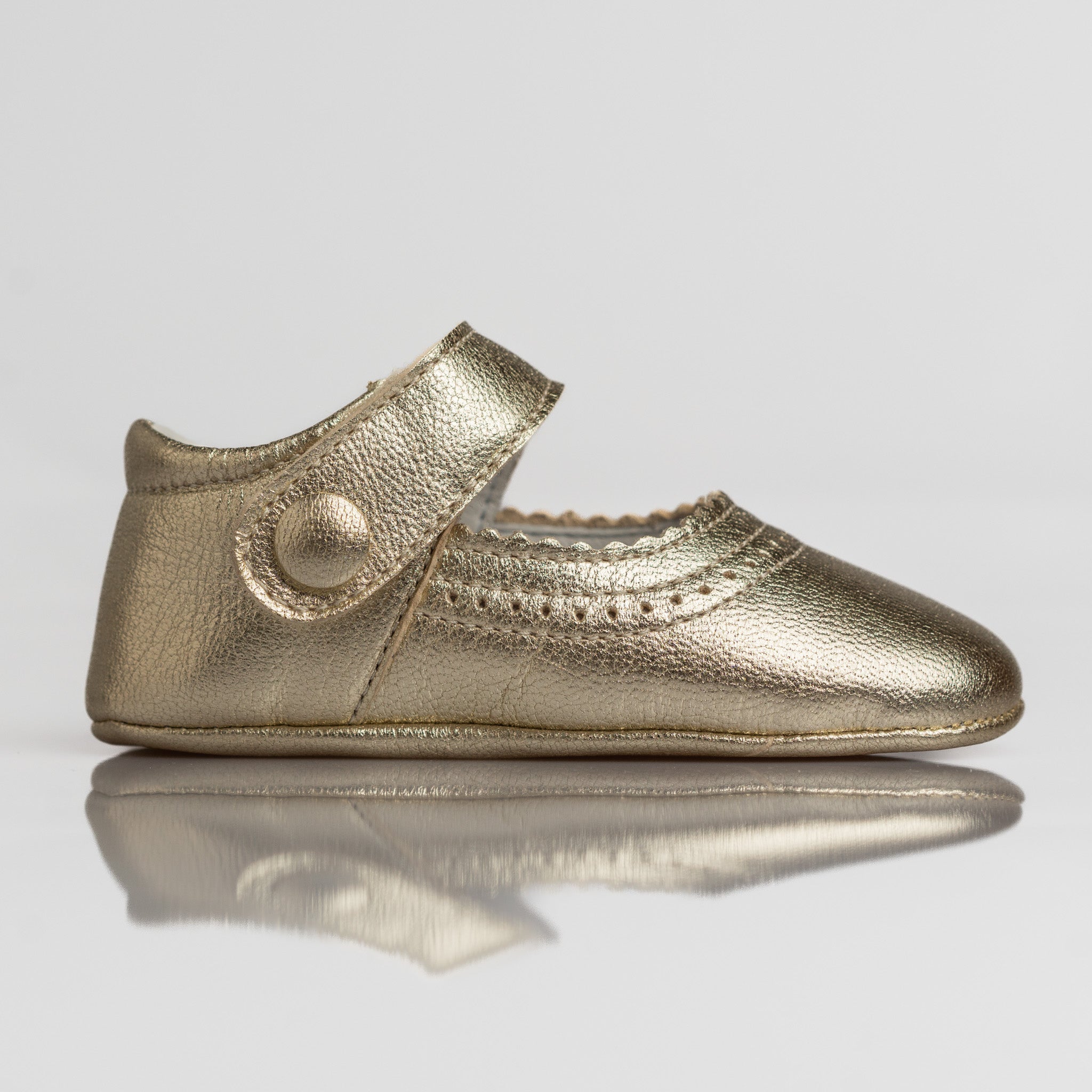 Baby Gold Leather Mary Jane Pram Shoes