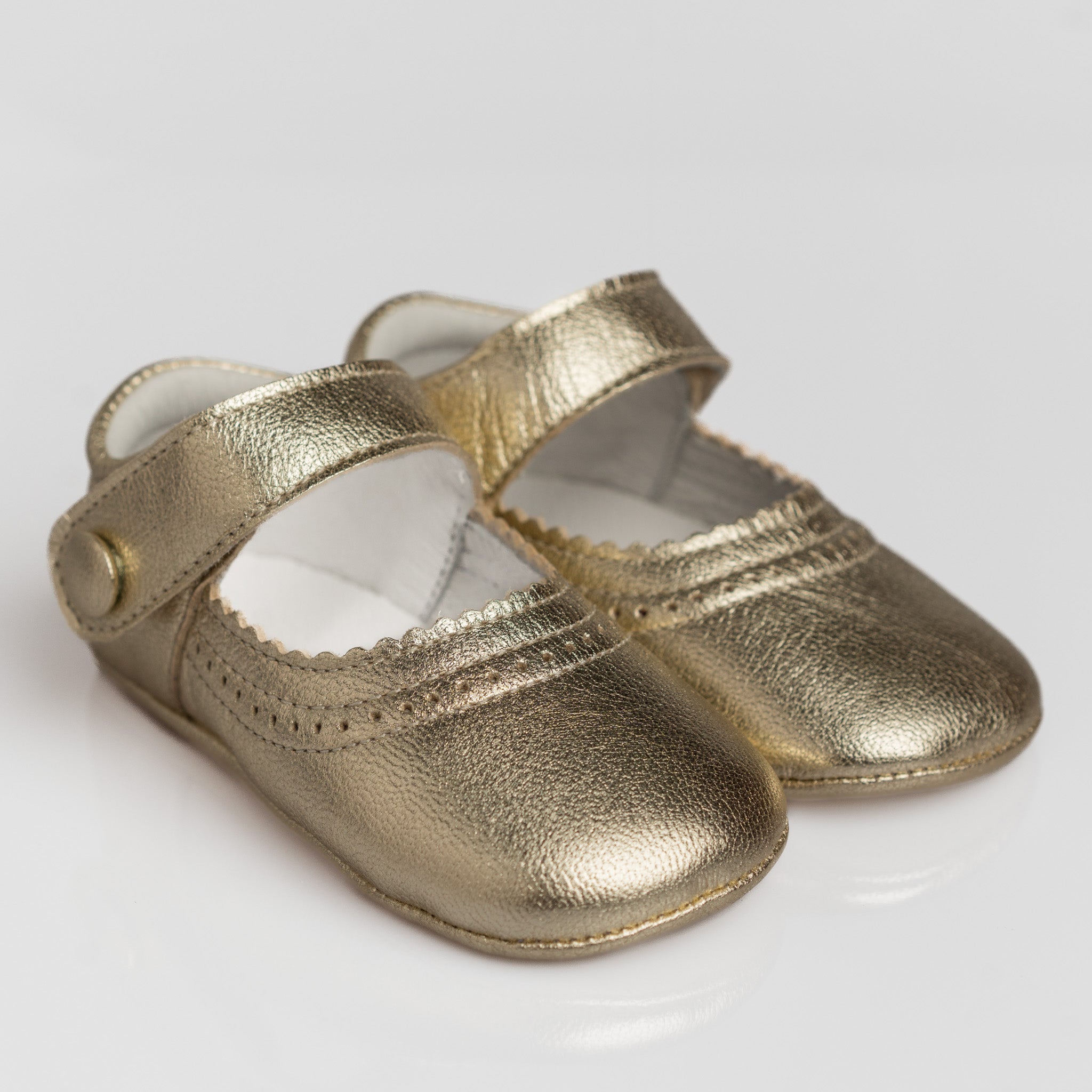Baby Gold Leather Mary Jane Pram Shoes