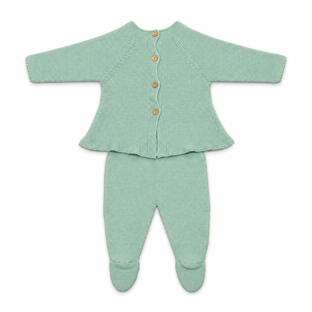 Condor Openwork Set LS Flared Sweater + Footed Pants Wasabi