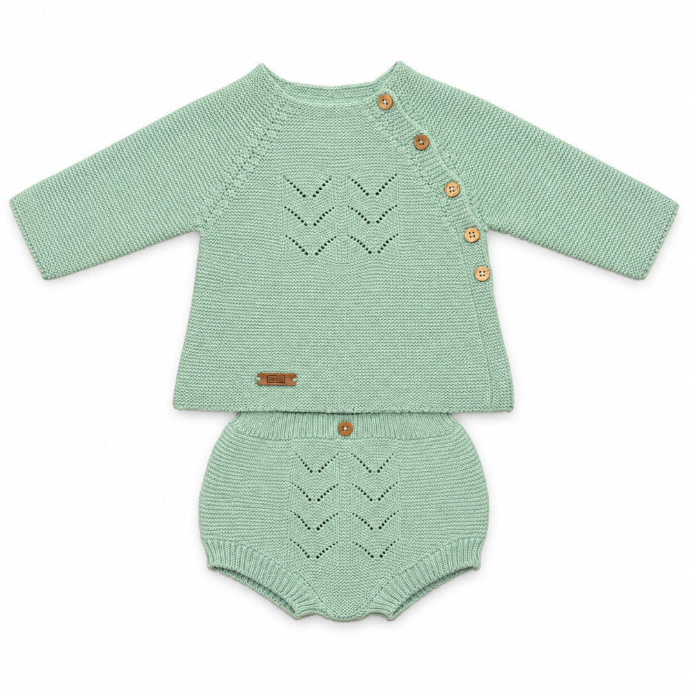 Condor Openwork Set Long Sleeved Flared Sweater + Bloomers Wasabi