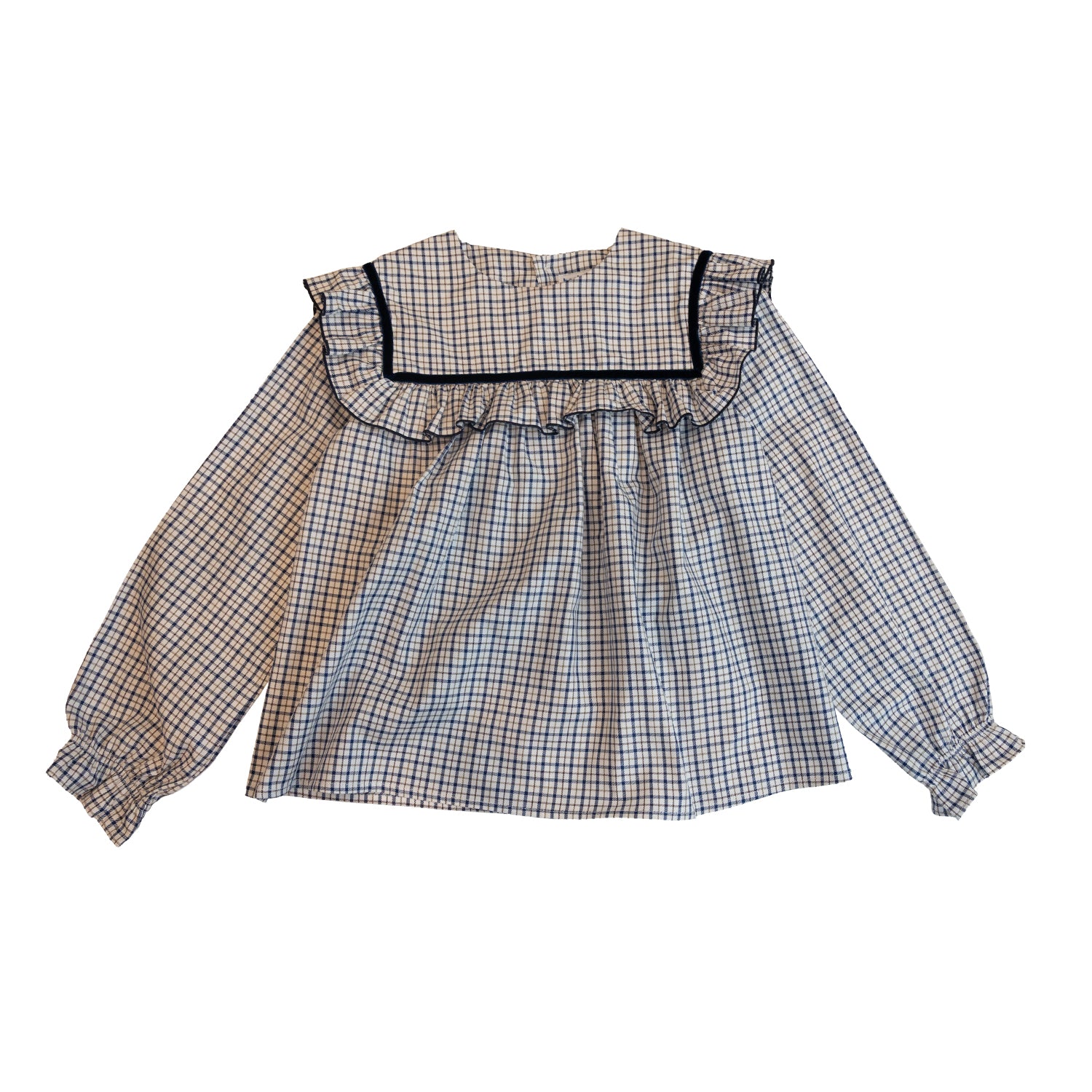 Girl Navy & Chestnut Check Blouse