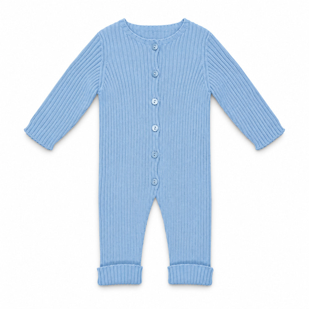 Condor Front Opening Ribbed Rompersuit Bluish