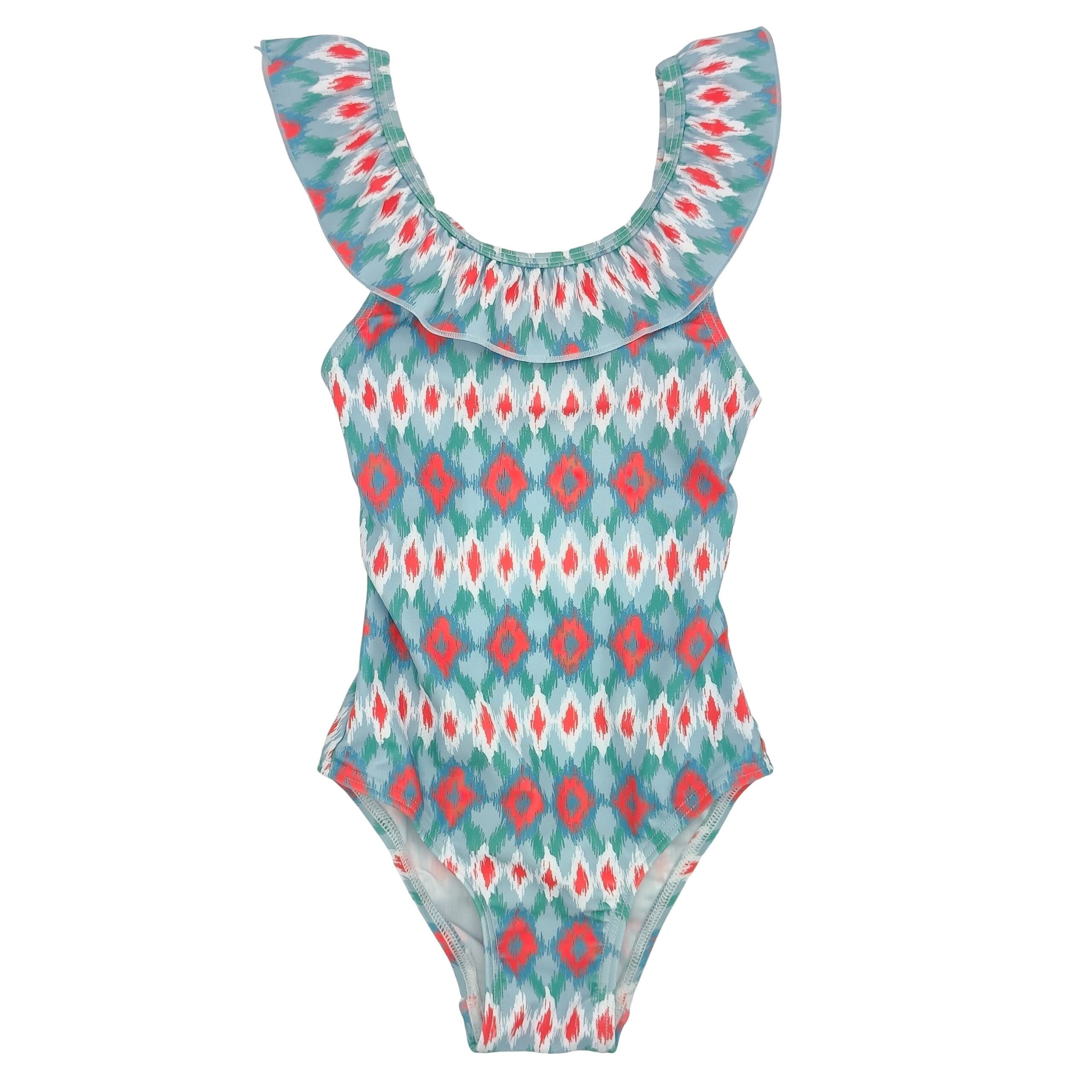 Girl Coral Ikat Frill Collar Swimsuit