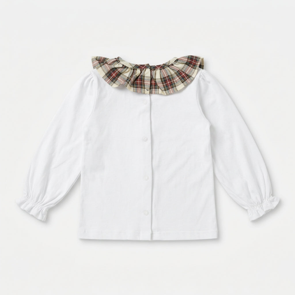 Girl Burgundy & Cream Tartan Jersey Blouse