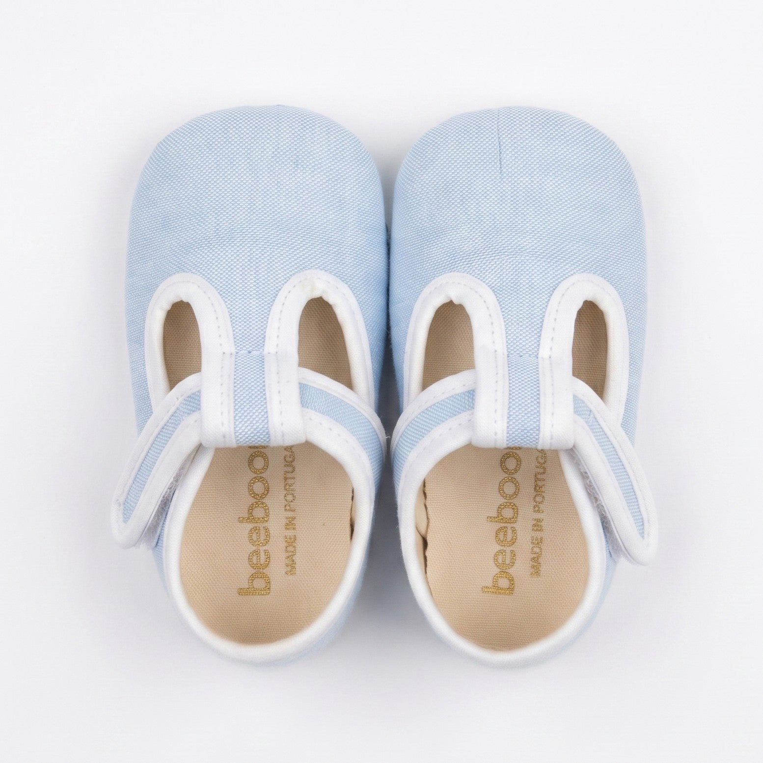 Baby Blue Dream Linen T-Bar Pram Shoes