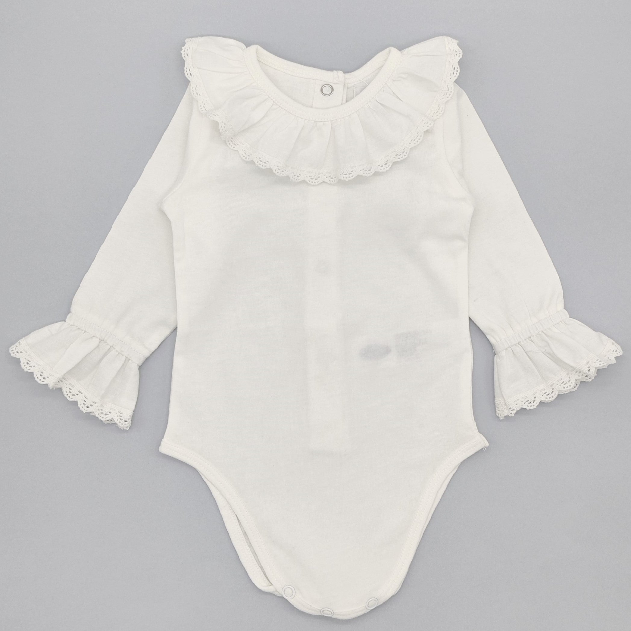Baby White Cotton White Lace Bodysuit