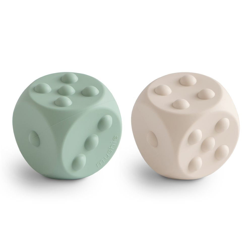 Mushie Dice Press Toy 2 pack Cambridge Blue/Shifting Sands