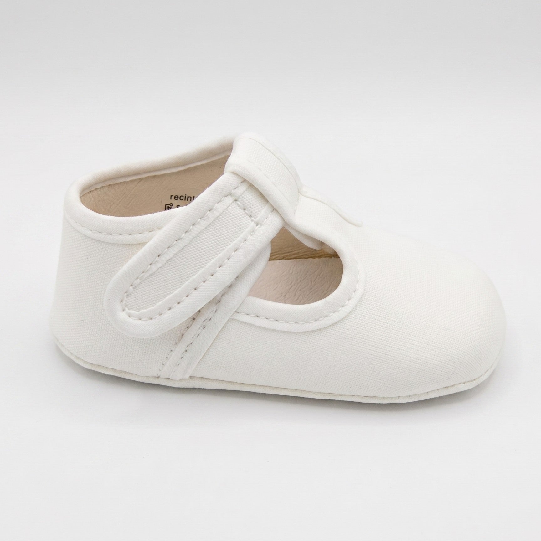 Baby Champagne Linen T-Bar Pram Shoes