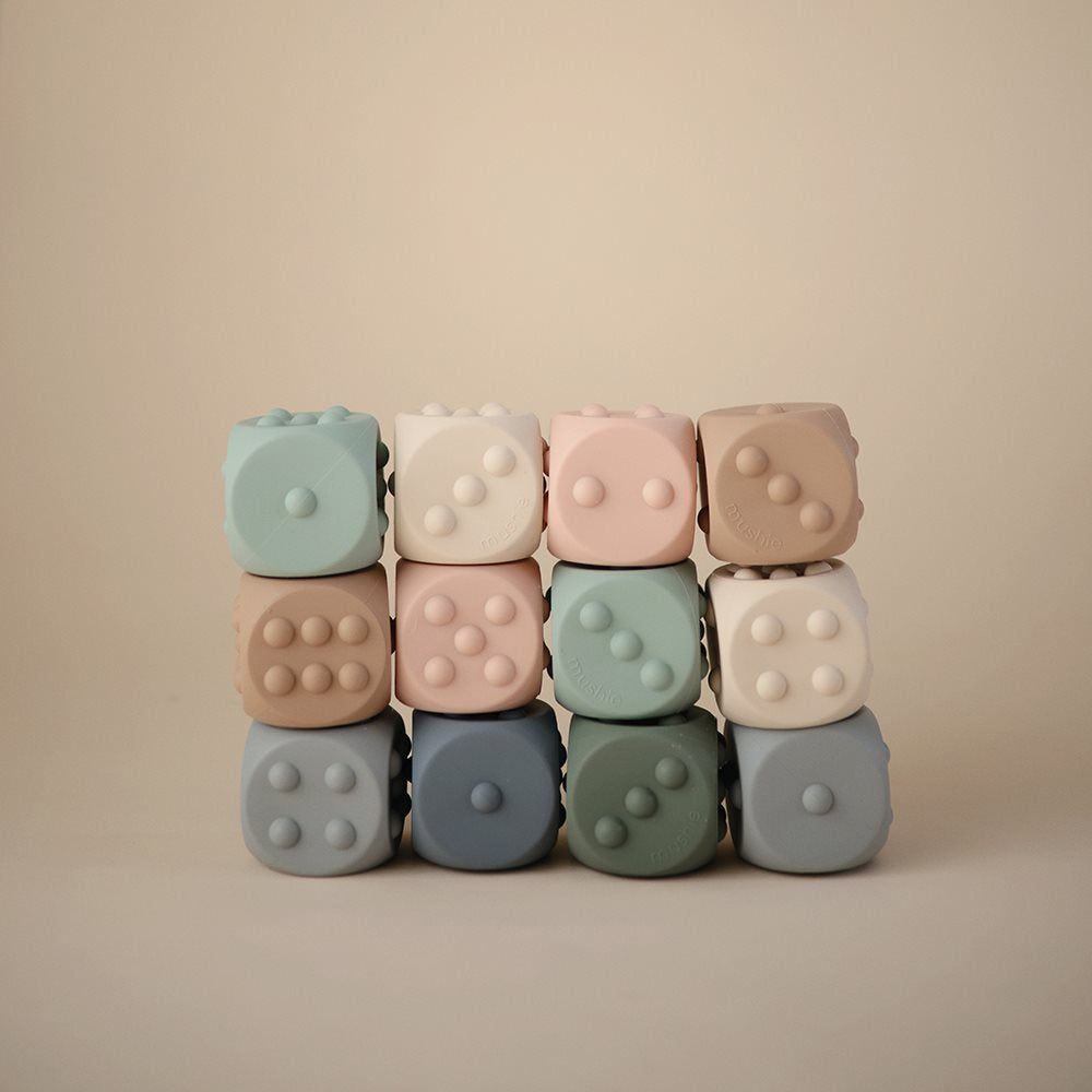Mushie Dice Press Toy 2 pack Blush/Shifting Sands