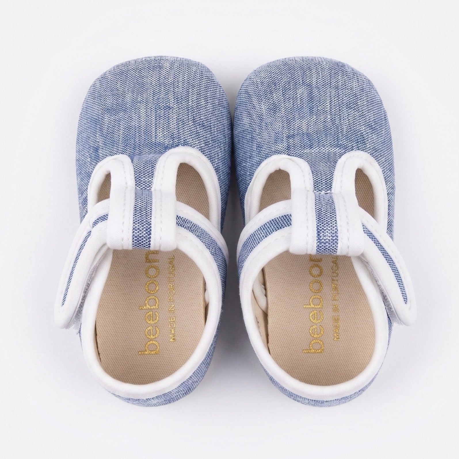 Baby Deep Sea Linen T-Bar Pram Shoes