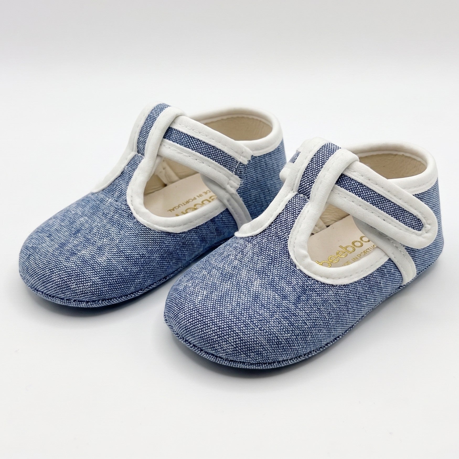 Baby Deep Sea Linen T-Bar Pram Shoes