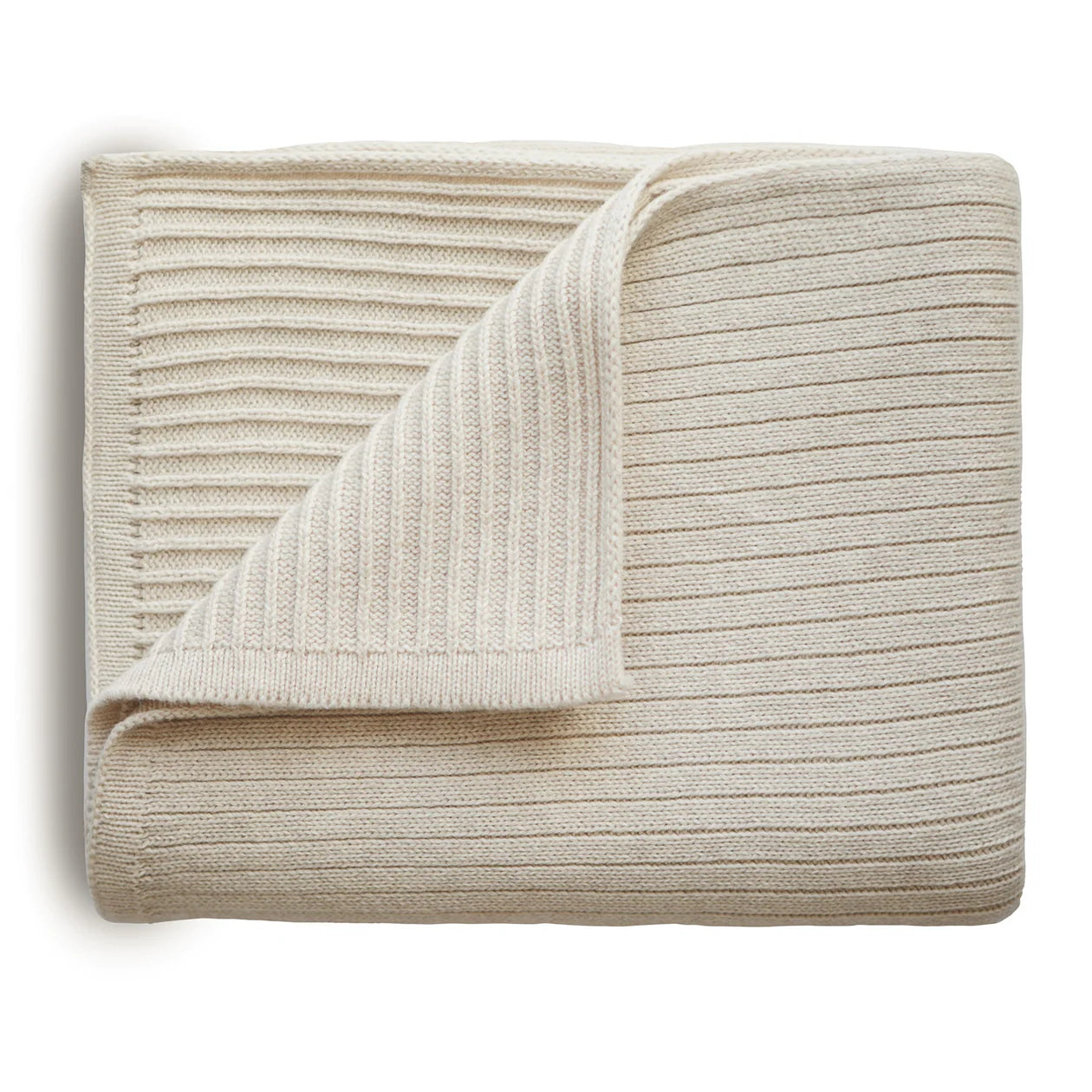 Mushie Knitted Baby Blanket Ribbed Beige Melange