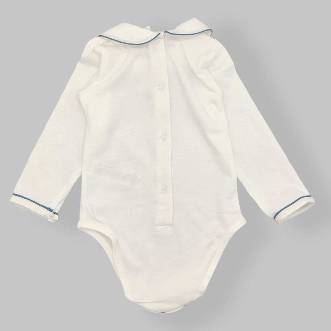 Baby White Cotton Blue Trim Bodysuit
