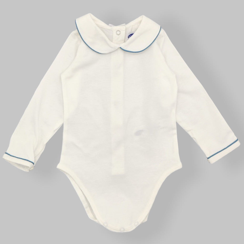 Baby White Cotton Blue Trim Bodysuit