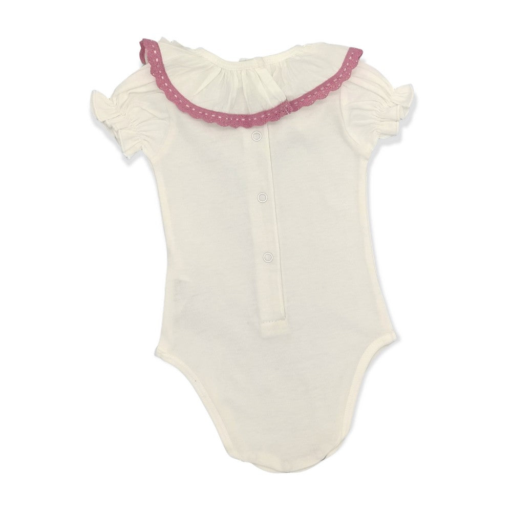 Baby White Cotton Pink Lace S/S Bodysuit