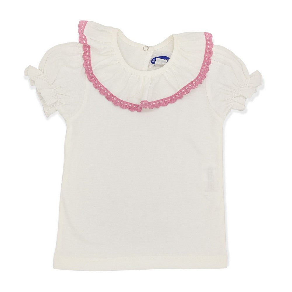 Girl White Cotton Pink Lace S/S Blouse