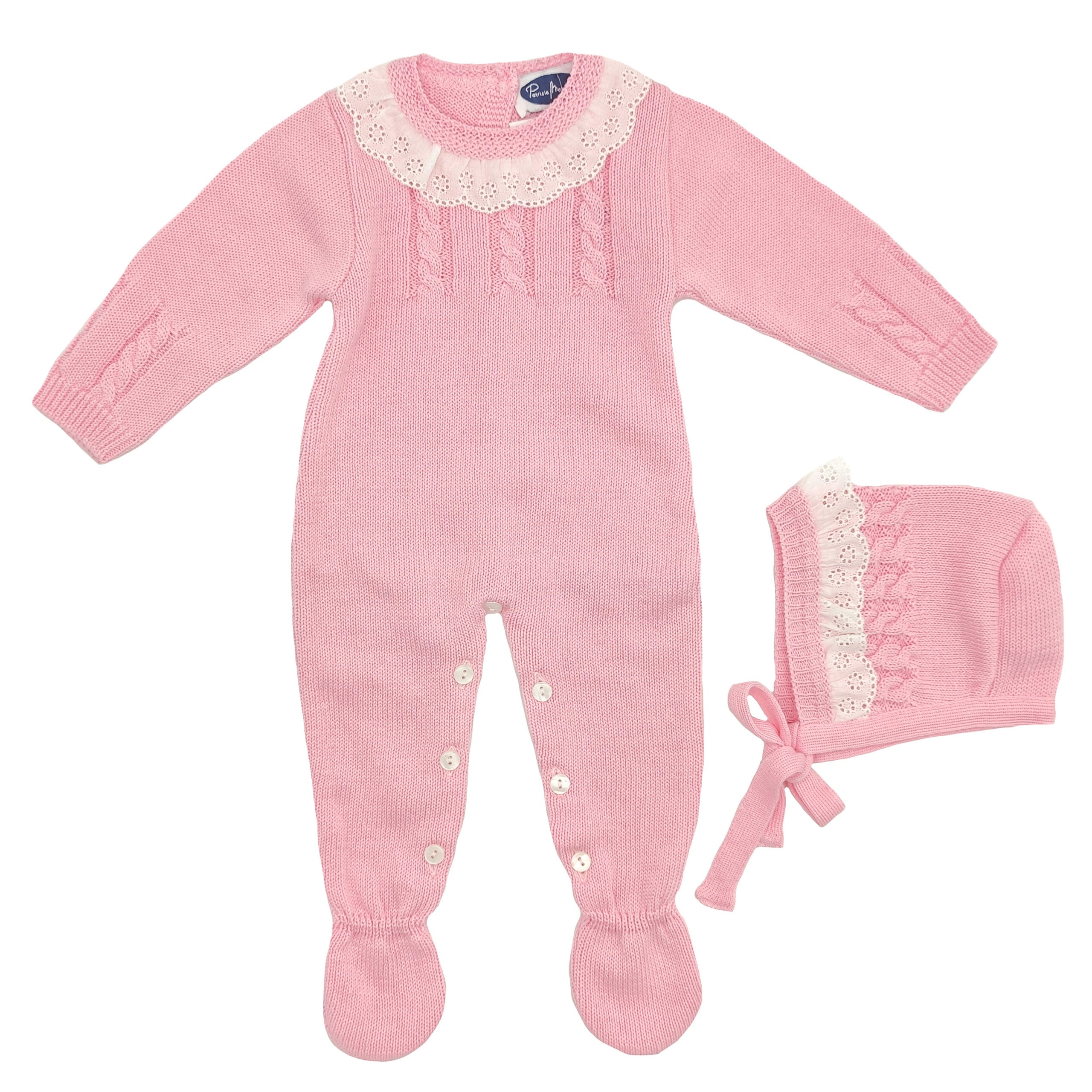 Baby Lace Collar Pink Knitted Set