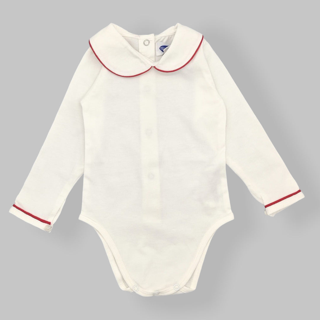 Baby White Cotton Red Trim Bodysuit