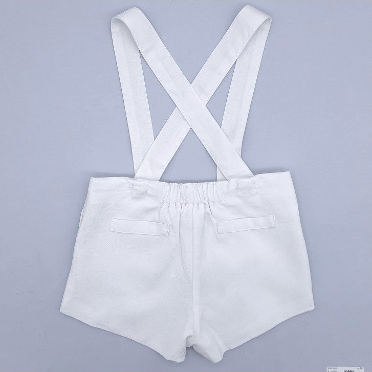 Baby White Linen Suspender Shorts