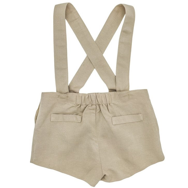 Baby Beige Linen Suspender Shorts