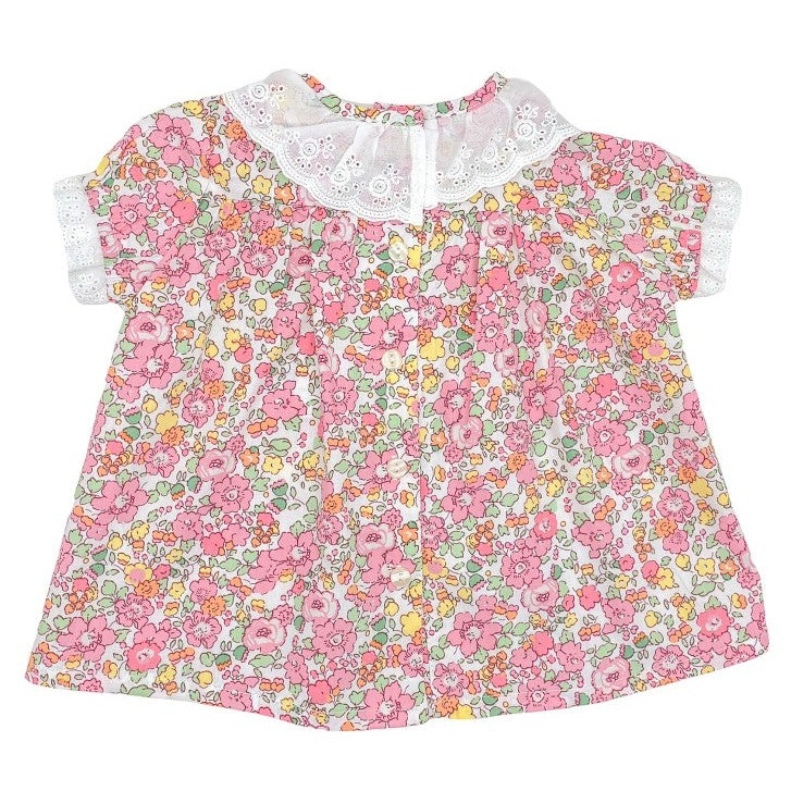 Girl Pink Flowers Liberty Blouse