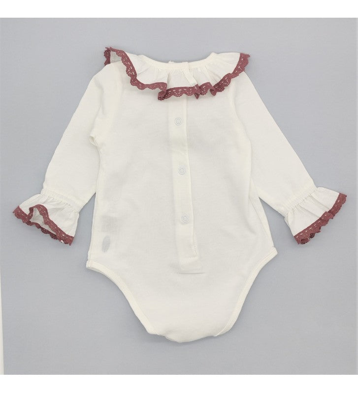 Baby White Cotton Pink Lace Bodysuit