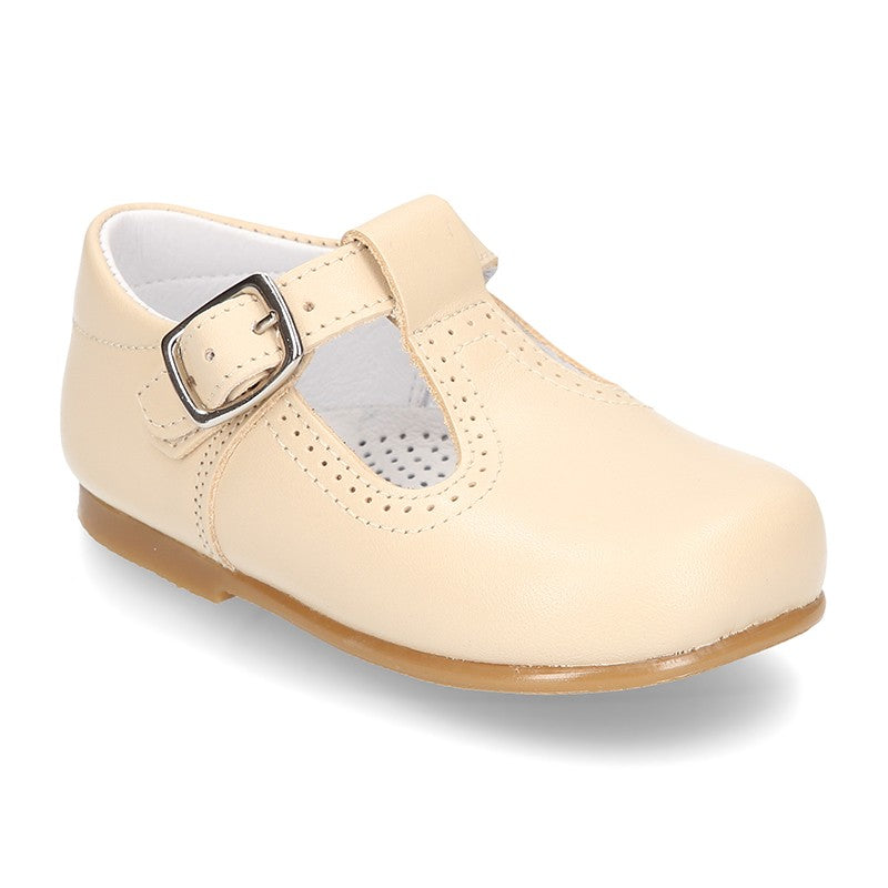 Classic Beige Leather T-Bar Shoes