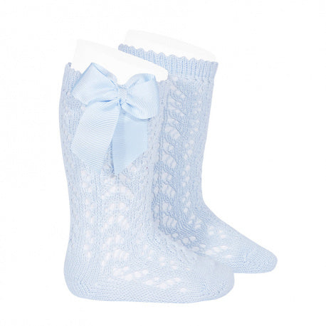 Condor Light Blue Openwork Knee High Socks with Bow