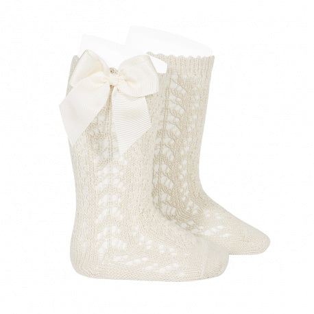 Condor Linen Openwork Knee High Socks with Bow